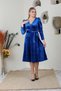 Double Breasted Collar Belted Velvet Watermelon Sleeve Dress 5006 Cobalt Blue - 5