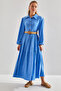 Women's Blue Modest Belted Knitted Hijab Dress 60151015