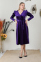 Double Breasted Collar Belted Velvet Watermelon Sleeve Dress 5006 Purple - 8