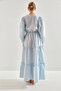 Women's White Blue Modest Three Layered Flared Linen Ayrobin Hijab Dress 60151010 - 4