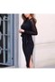 Women's Long Sleeve V Neck Sleeves Polka Dot Waist Belted Midi Crepe Dress - 3