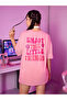 T-Shirt - Printed Oversize Crew Neck Short Sleeve Pink T-Shirt