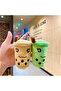 Imported luxury cute fluffy plush milkshake beverage bottle hanging keychain stress ball beige cream white - 2