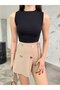 Women's Corded Crew Neck Zero Sleeve Fitted/Fitted Crop Top Blouse