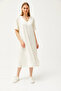 Women's Ecru V-Neck Side Slit Soft Textured Dress ELB-19002063 - 3