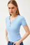 Women's Baby Blue Sleeves and Zipper Lace Lycra Cotton Blouse BLZ-19002538 - 5