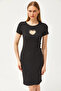 Women's Black Heart Low-cut Stone Garnished Lycra Mini Cotton Dress ELB-19002065 - 5