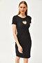 Women's Black Heart Low-cut Stone Garnished Lycra Mini Cotton Dress ELB-19002065 - 4