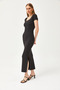 Women's Black U-Neck Lycra Thin Ribbed Slit Ottoman Dress ELB-19002080 - 3