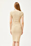 Women's Beige Metal Placket Accessory Pocket Lycra Mini Cotton Dress ELB-19002067 - 6
