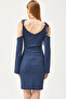 Women's Indigo Strap Tie Spanish Sleeve Waffle Dress ELB-19002078 - 5