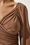 Women's Dark Beige Elastic Balloon Sleeve Sandy Knitted Blouse FF00154 - 3