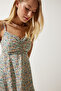 Women's Cream Green Strap Patterned Viscose Dress UB00236 - 5