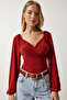 Women's Tile Elastic Balloon Sleeve Sandy Knitted Blouse FF00154