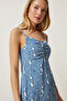 Women's Indigo Blue Strap Patterned Viscose Dress UB00236 - 6