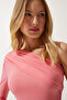 Women's Light Pink Single Shoulder Gather Detailed Knitted Blouse ZH00032 - 3
