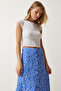 Women's Blue Patterned Slit Viscose Skirt UB00246 - 4
