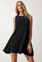 Women's Black Crew Neck Summer Woven Bell Dress RV00160 - 3