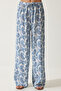 Women's White Light Blue Patterned Raw Linen Palazzo Pants BH00397 - 4