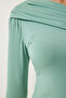 Women's Water Green Single Shoulder Gather Detailed Knitted Blouse ZH00032 - 5