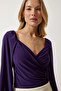 Women's Purple Elastic Balloon Sleeve Sandy Knitted Blouse FF00154 - 4