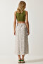 Women's Ecru Patterned Slit Viscose Skirt UB00246 - 8