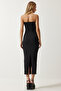 Women's Black Strapless Slit Wrap Knitted Dress UB00244 - 7