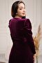 Double Breasted Collar Belted Velvet Watermelon Sleeve Dress 5006 Plum - 7