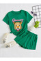 Tiger Printed green kids' top, bottom and shorts set