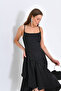 women's black strap asymmetrical evening dress NBSWLL11 - 4