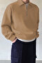 Vio BelleMen's Oversize Half Zipper Sweatshirt with Shirt Collar - 3