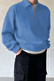 Men's Oversize Half Zipper Sweatshirt with Shirt Collar - 3