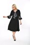 Plus Size Tie Patterned Black Midi Dress - 5