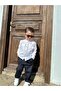 New White Black Bottom Top Set ( Pantalon Shirt ) 100% linen - 2