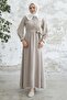 Baby Collar Waist Belted Dress - Beige