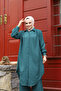 WOMEN'S SUMMER SHIRT COLLAR AND BUTTONED FRONT LINEN FABRIC LONG SHIRT TUNIC, PANTALON TESETURE DOUBLE SET - 5