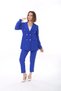 Women's Buttoned Blazer Jacket Belted Trousers Woven Atlas Fabric Suit - 5