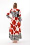 Women's Red and White Placket Collar Sleeve Elastic Long Loose Dress - 7