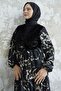 Patterned Velvet Pocketed Chiffon Dress - Black - 2