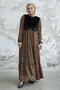 2313 Pattern Velvet Pocketed Chiffon Dress - Brown