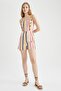 Linen Blended Strappy Striped Short Jumpsuit - Square Collar W8575az22sm - 2
