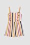 Linen Blended Strappy Striped Short Jumpsuit - Square Collar W8575az22sm - 6