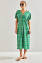 Women's Green V-Neck Patterned Dress 60201007