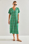 Women's Green V-Neck Patterned Dress 60201007 - 3