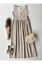 Women's Beige Gathered Waist Tweed Gilet Dress - 3