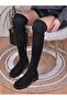 Daily Women's Black Boots Over the Knee Stretch Socks Zippered Low Heeled Boots 177 - 2