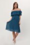Maternity Ruffle Neckline Sash Oil Blue Chiffon Dress 8000