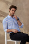Striped Modern Slim Fit Linen Look 100% Cotton Long Sleeve Men's Shirt - 6