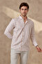 Striped Modern Slim Fit Linen Look 100% Cotton Long Sleeve Men's Shirt - 5