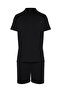 Black Regular/Normal Fit Textured Fabric Labeled Polo Collar Thick Tracksuit Set TMNSS23EM00003 - 10